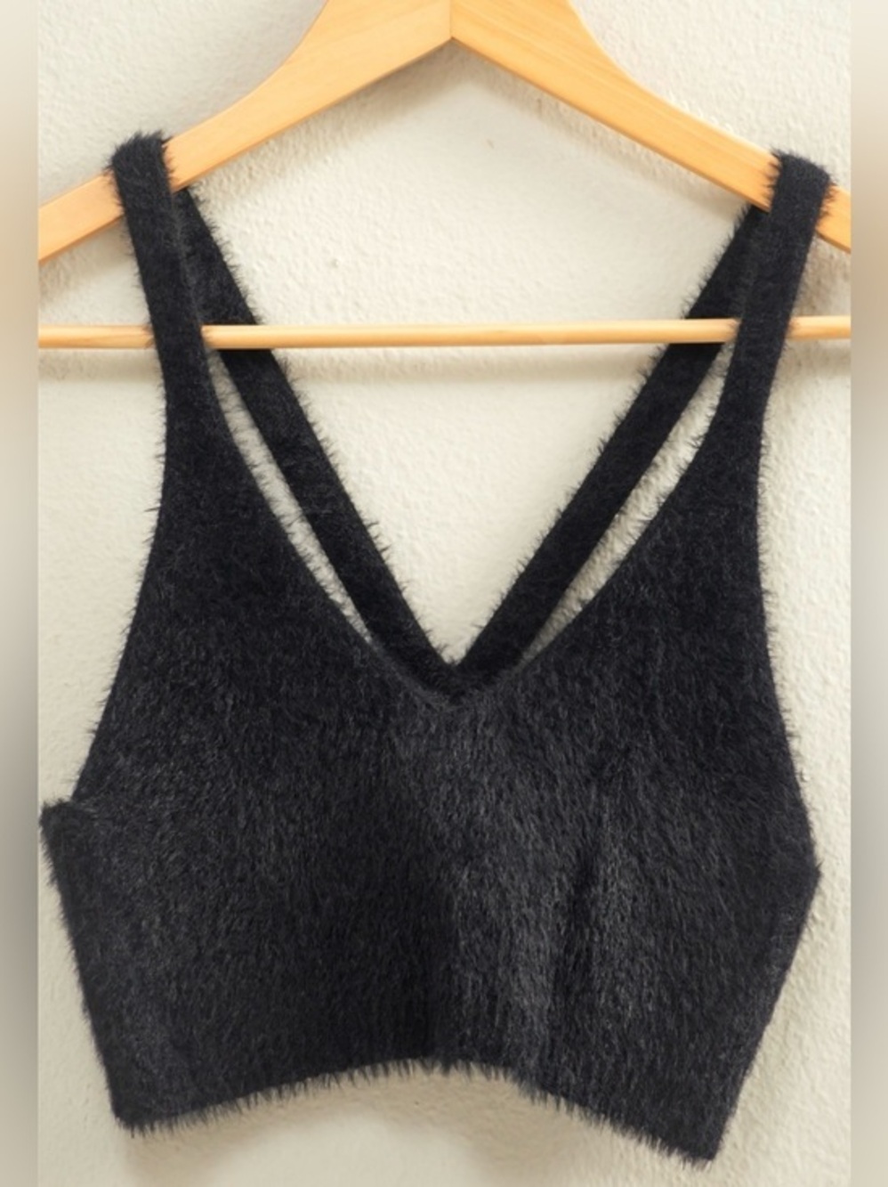 Black Fuzzy V-Neck Crop Top Double Zero - NWT - Small